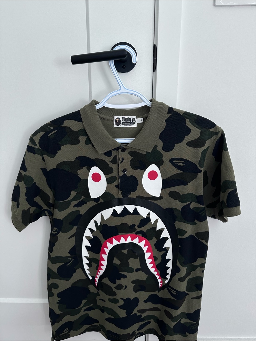 Bape Camo Shark Polo in Olive Green with Red Accents